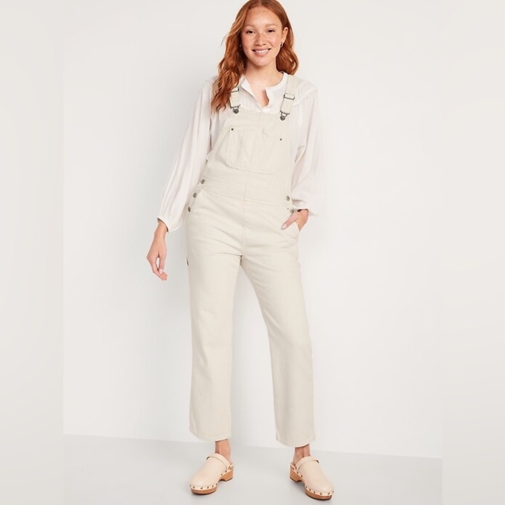 Old Navy Slouchy Straight Ecru-Wash Workwear Jean Overalls - Size 10 - NEW